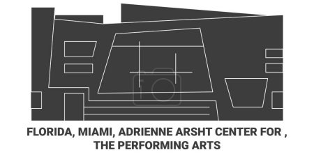Téléchargez les illustrations : États-Unis, Floride, Miami, Adrienne Arsht Center For, Illustration vectorielle de ligne de voyage des arts de la scène - en licence libre de droit