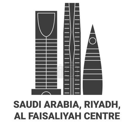 Téléchargez les illustrations : Arabie saoudite, Riyad, Al Faisaliyah Centre illustration vectorielle de ligne de voyage historique - en licence libre de droit