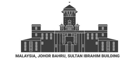 Illustration for Malaysia, Johor Bahru, Sultan Ibrahim Building, travel landmark line vector illustration - Royalty Free Image