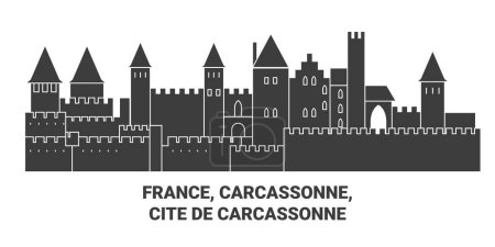 Ilustración de Francia, Carcasona, Cite De Carcasona recorrido hito línea vector ilustración - Imagen libre de derechos