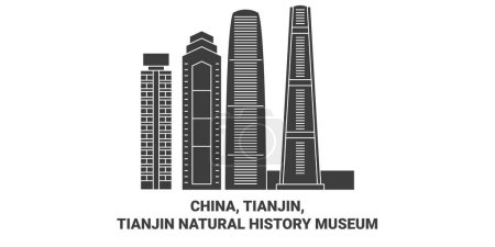 Ilustración de China, Tianjin, Tianjin Museo de Historia Natural de viaje hito línea vector ilustración - Imagen libre de derechos