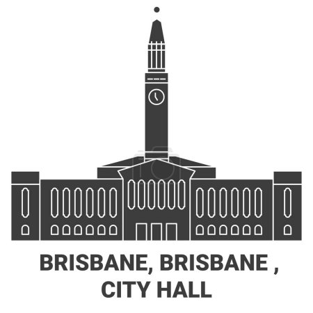 Téléchargez les illustrations : Australie, Brisbane, Brisbane, illustration vectorielle de ligne de voyage de l'hôtel de ville - en licence libre de droit