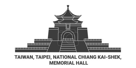 Ilustración de Taiwán, Taipei, Nacional Chiang Kaishek, Memorial Hall viaje hito línea vector ilustración - Imagen libre de derechos