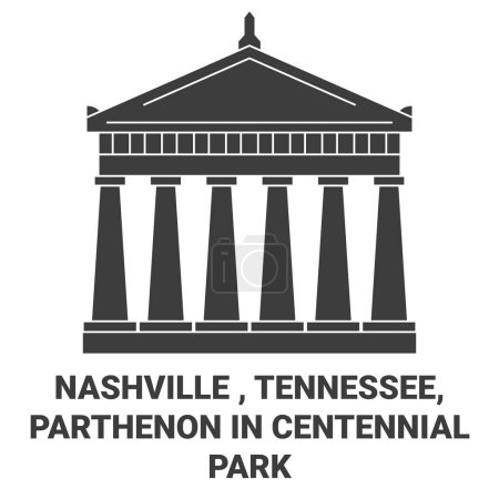 Téléchargez les illustrations : États-Unis, Nashville, Tennessee, Parthénon Illustration vectorielle de ligne de repère de voyage de Centennial Park - en licence libre de droit