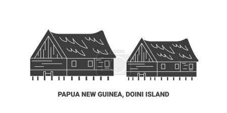 Téléchargez les illustrations : Papouasie-Nouvelle-Guinée, Île Doini, illustration vectorielle de ligne de repère de voyage - en licence libre de droit