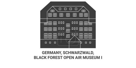 Téléchargez les illustrations : Allemagne, Schwarzwald, Forêt Noire Open Air Museum I travel landmark line vecector illustration - en licence libre de droit