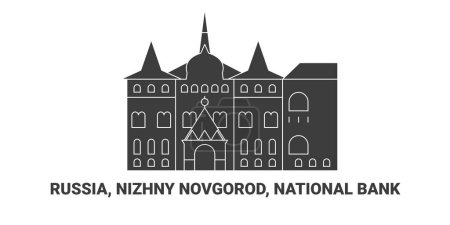 Illustration for Russia, Nizhny Novgorod, National Bank, travel landmark line vector illustration - Royalty Free Image
