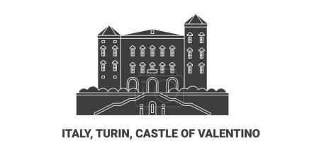 Ilustración de Italia, Turín, Castillo de Valentino, ilustración del vector de línea hito de viaje - Imagen libre de derechos