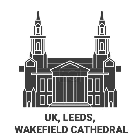 Téléchargez les illustrations : Angleterre, Leeds, Wakefield Cathédrale Voyage illustration vectorielle ligne historique - en licence libre de droit