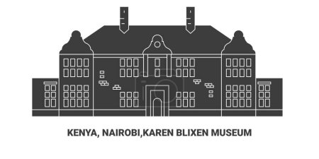 Téléchargez les illustrations : Kenya, Nairobi, Musée Karen Blixen, illustration vectorielle de ligne de repère de voyage - en licence libre de droit