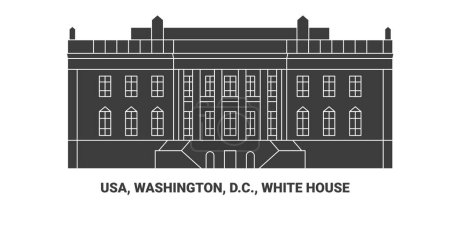Téléchargez les illustrations : États-Unis, Washington, D.C., Maison Blanche, illustration vectorielle de ligne de repère de voyage - en licence libre de droit