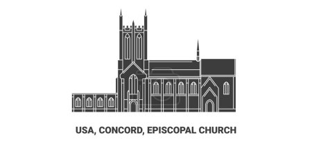 Ilustración de EE.UU., Concordia, Iglesia Episcopal, viaje hito línea vector ilustración - Imagen libre de derechos