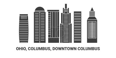 Ilustración de Estados Unidos, Ohio, Columbus, Downtown Columbus, línea de referencia de viaje vector ilustración - Imagen libre de derechos