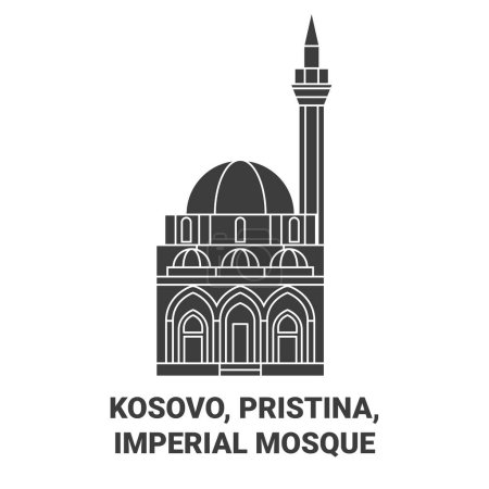 Illustration pour Kosovo, Pristina, Mosquée Impériale illustration vectorielle de ligne de voyage - image libre de droit