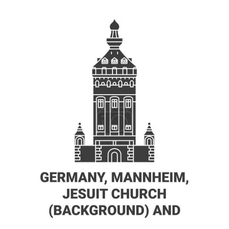Ilustración de Alemania, Mannheim, Iglesia Jesuita Antecedentes Y Sternwarte Defunct Observatorio recorrido hito línea vector ilustración - Imagen libre de derechos