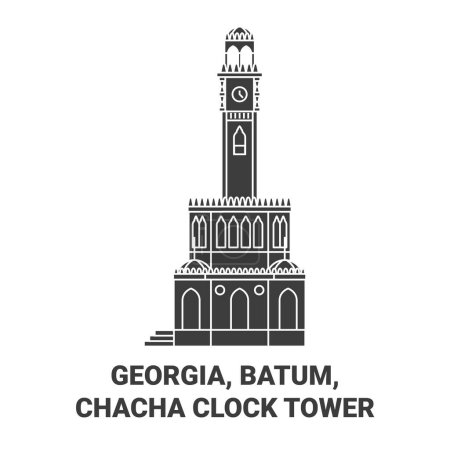 Illustration for Georgia, Batum, Chacha Clock Tower travel landmark line vector illustration - Royalty Free Image