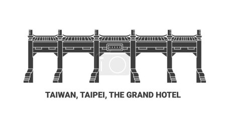 Téléchargez les illustrations : Taiwan, Taipei, The Grand Hotel, illustration vectorielle de ligne de repère de voyage - en licence libre de droit