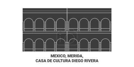 Illustration for Mexico, Merida, Casa De Cultura Diego Rivera travel landmark line vector illustration - Royalty Free Image
