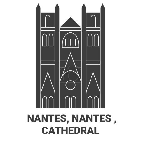 Téléchargez les illustrations : France, Nantes, Nantes, Cathédrale Voyage illustration vectorielle ligne historique - en licence libre de droit