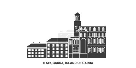 Ilustración de Italia, Garda, Isla de Garda viaje hito línea vector ilustración - Imagen libre de derechos