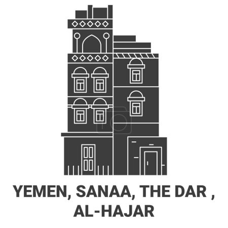 Illustration for Yemen, Sanaa, The Dar , Alhajar travel landmark line vector illustration - Royalty Free Image