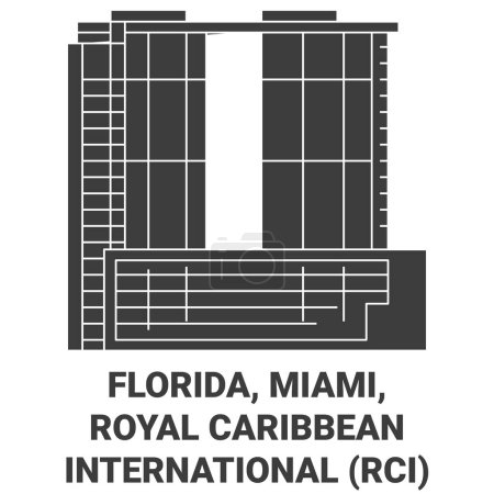 Illustration for United States, Florida, Miami, Royal Caribbean International Rci travel landmark line vector illustration - Royalty Free Image