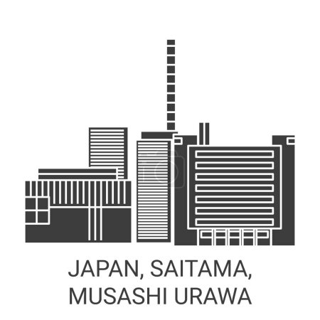 Illustration for Japan, Saitama, Musashi Urawa travel landmark line vector illustration - Royalty Free Image
