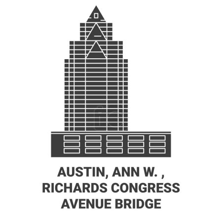 Téléchargez les illustrations : États-Unis, Austin, Ann W., Richards Congress Avenue Bridge travel landmark line vecector illustration - en licence libre de droit