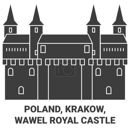Téléchargez les illustrations : Pologne, Cracovie, Château royal de Wawel illustration vectorielle de ligne de voyage - en licence libre de droit