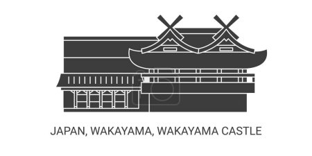 Illustration for Japan, Wakayama, Wakayama Castle, travel landmark line vector illustration - Royalty Free Image