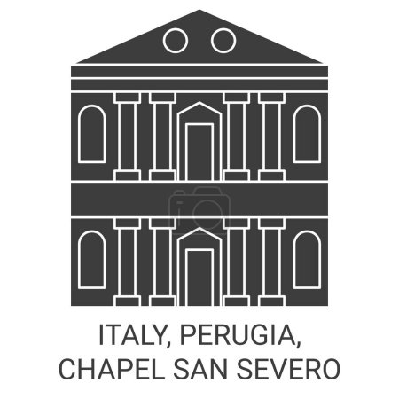 Téléchargez les illustrations : Italie, Pérouse, Chapelle San Severo Voyage illustration vectorielle ligne historique - en licence libre de droit