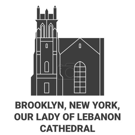 Illustration for United States, Brooklyn, New York, Our Lady Of Lebanon Cathedral travel landmark line vector illustration - Royalty Free Image