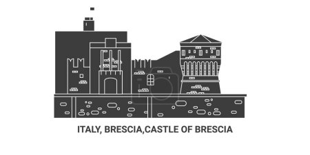 Ilustración de Italia, Brescia, Castillo de Brescia, ilustración de vectores de línea de referencia de viaje - Imagen libre de derechos