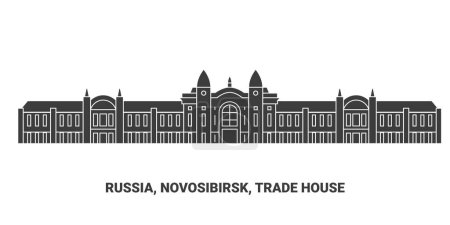Téléchargez les illustrations : Russie, Novossibirsk, Trade House, illustration vectorielle de ligne de repère de voyage - en licence libre de droit