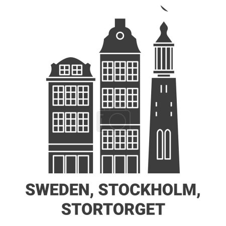Illustration for Sweden, Stockholm, Stortorget travel landmark line vector illustration - Royalty Free Image