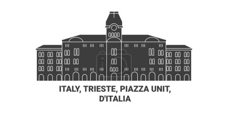 Téléchargez les illustrations : Italie, Trieste, Piazza Unit, Illustration vectorielle de ligne de voyage Ditalia - en licence libre de droit