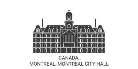 Téléchargez les illustrations : Canada, Montréal, Montréal Illustration vectorielle vectorielle de ligne de voyage de l'hôtel de ville - en licence libre de droit
