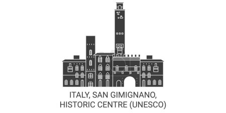 Téléchargez les illustrations : Italie, San Gimignano., Centre historique de l'Unesco illustration vectorielle de ligne de voyage - en licence libre de droit