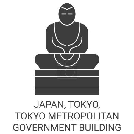 Ilustración de Japón, Tokio, Tokio Edificio del Gobierno Metropolitano recorrido hito línea vector ilustración - Imagen libre de derechos