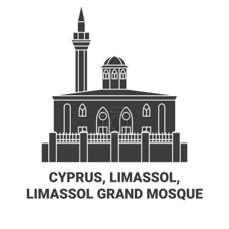 Illustration for Cyprus, Limassol, Limassol Grand Mosque travel landmark line vector illustration - Royalty Free Image