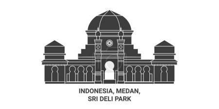 Téléchargez les illustrations : Indonésie, Medan, Sri Deli Park illustration vectorielle de ligne de voyage - en licence libre de droit