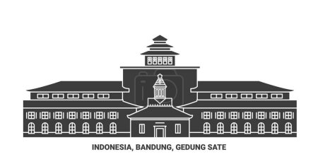 Illustration for Indonesia, Bandung, Gedung Sate travel landmark line vector illustration - Royalty Free Image