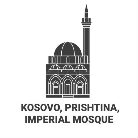 Ilustración de Kosovo, Pristina, Mezquita Imperial recorrido hito línea vector ilustración - Imagen libre de derechos