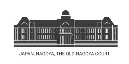 Ilustración de Japón, Nagoya, La Corte de Nagoya Vieja, ilustración de vector de línea de referencia de viaje - Imagen libre de derechos