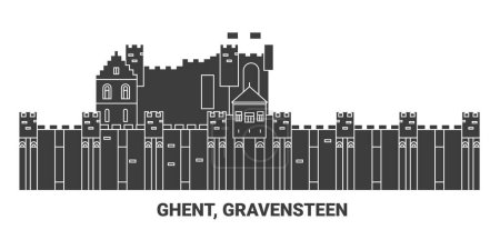 Illustration for Belgium, Ghent, Gravensteen, travel landmark line vector illustration - Royalty Free Image