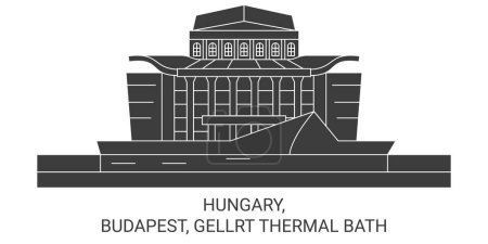 Téléchargez les illustrations : Hongrie, Budapest, Gellrt Thermal Bath illustration vectorielle de ligne de voyage - en licence libre de droit