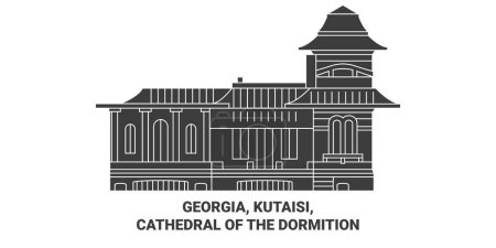 Téléchargez les illustrations : Géorgie, Kutaisi, Cathédrale de la Dormition Voyage illustration vectorielle ligne historique - en licence libre de droit