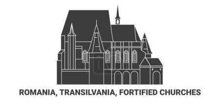 Illustration for Romania, Transilvania, Fortified Churches In Transylvania travel landmark line vector illustration - Royalty Free Image
