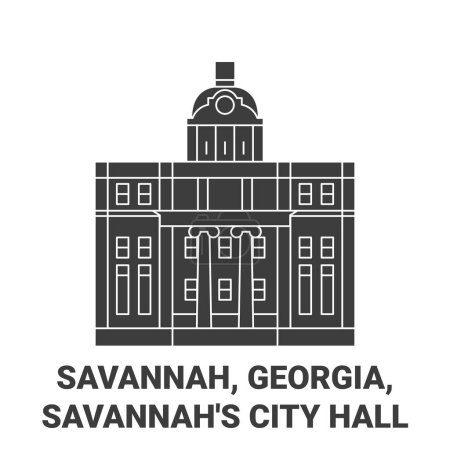 Ilustración de Estados Unidos, Savannah, Georgia, Savannahs City Hall recorrido hito línea vector ilustración - Imagen libre de derechos