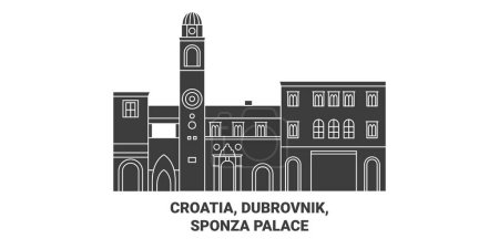 Téléchargez les illustrations : Croatie, Dubrovnik, Sponza Palace illustration vectorielle de ligne de voyage historique - en licence libre de droit